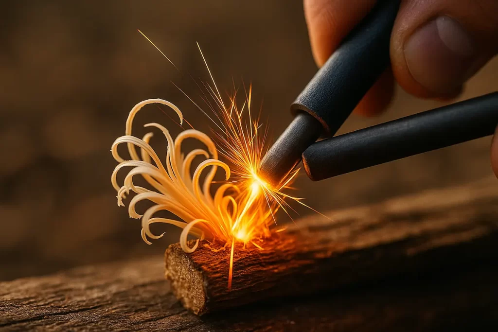 オレンジの火花が根元へまとまって落ちる